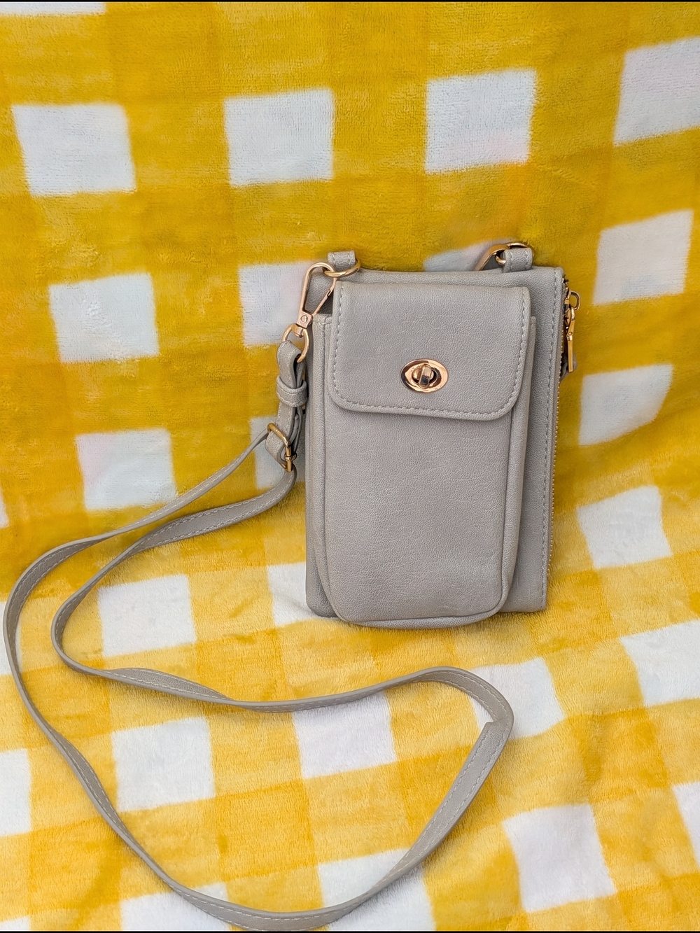 Compact Crossbody Phone Bag in Light Gray
